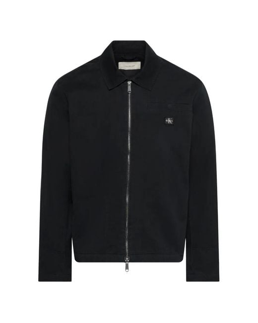 Calvin Klein Black Logo-Patch Zip-Up Shirt Jacket for men