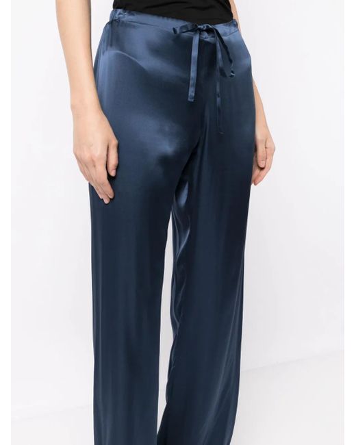 Woera Blue Drawstring-Waist Silk Palazzo Trousers