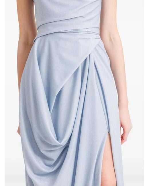 Gemy Maalouf Blue Asymmetrical-Neckline Draped Dress