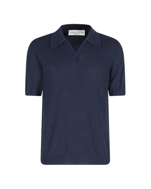 Roberto Collina Blue Spread-Collar T-Shirt for men