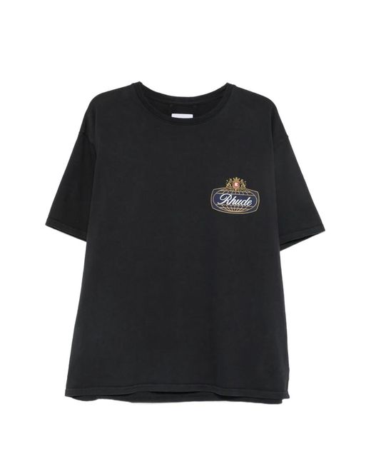 Rhude Black Casual Graphic Tee for men