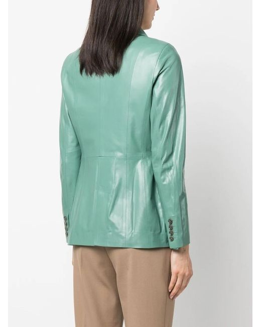 Desa Nineteenseventytwo Green Leather Single-Breasted Blazer