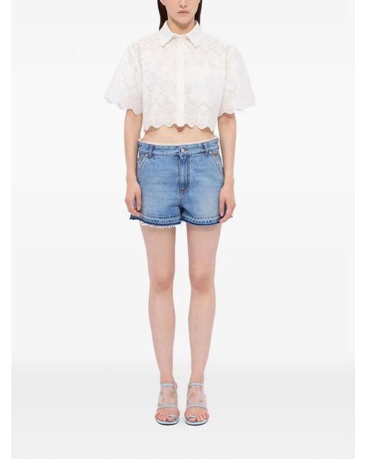 MSGM Blue Short À Bords Francs