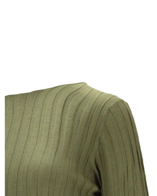 LA ROSE Green Ribbed Long-Sleeve Top