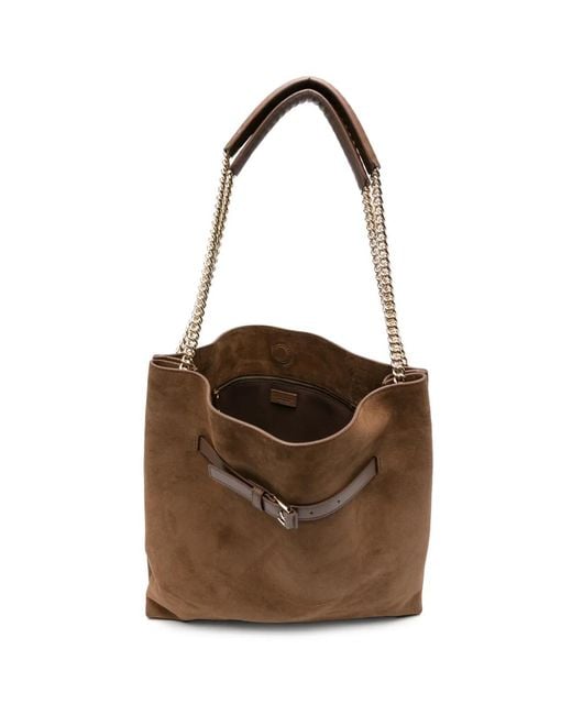 Orciani Brown Venus Peach Buckle Shoulder Bag