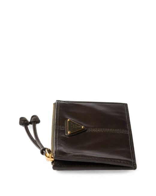 Prada Black Leather Card Holder With Zipper