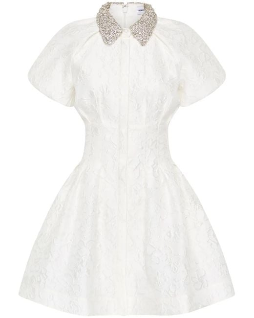 Rebecca Vallance White Embellished Puff-Sleeve Mini Dress