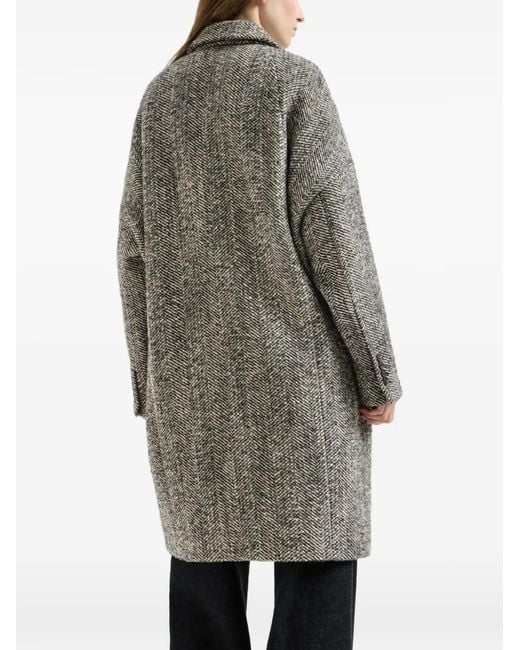 Brunello Cucinelli Gray Dazzling Virgin Wool And Alpaca Chevron Coat With Monili