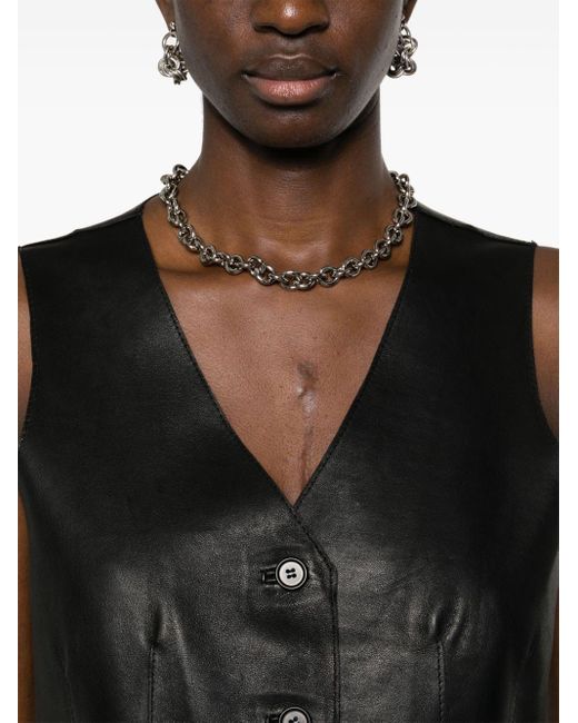 P.A.R.O.S.H. Black Single-breasted Leather Waistcoat