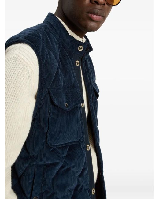 Woolrich Blue Quilted Corduroy Vest for men