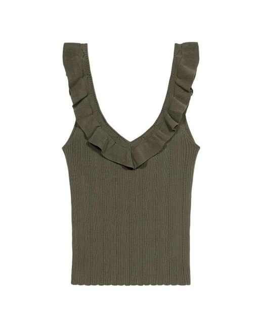 Blumarine Green Ruffled V-Neck Tank Top