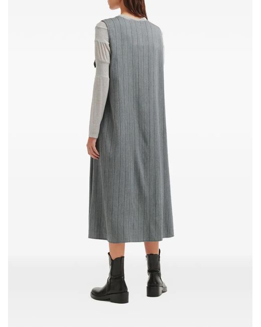 Y's Yohji Yamamoto Gray Ruffle-Detail Striped Dress