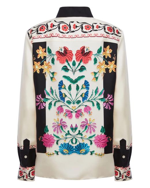 LaDoubleJ Blouse Met Geborduurde Bloemen in het Blue