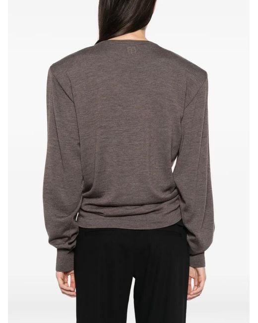 Magda Butrym Gray Knot-Detail Structured-Shoulder Sweater
