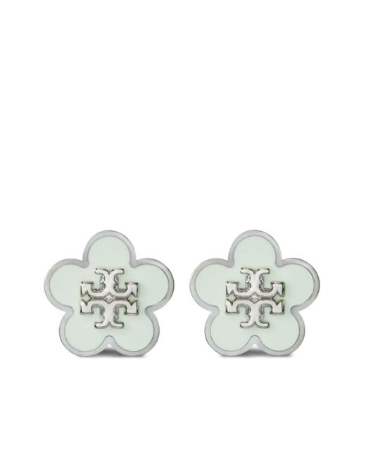 Tory Burch White Kira Flower Stud Earrings