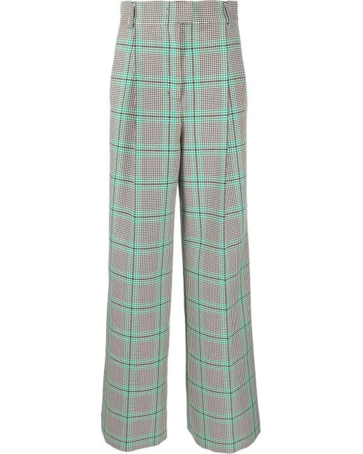 Dorothee Schumacher Houndstooth Plaid Wide-leg Trousers in Green | Lyst