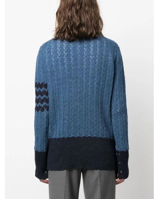 Thom Browne Blue Cable-Knit Pointelle Stitch Jumper