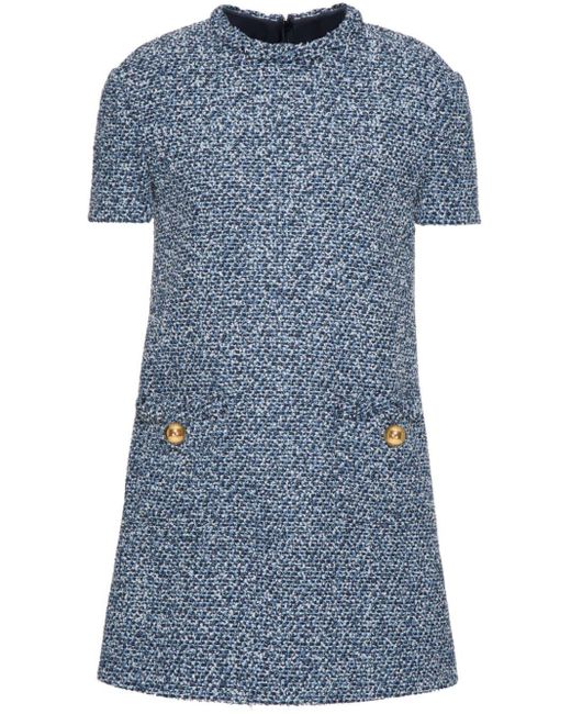 Valentino Garavani Blue Short-sleeve Tweed Minidress
