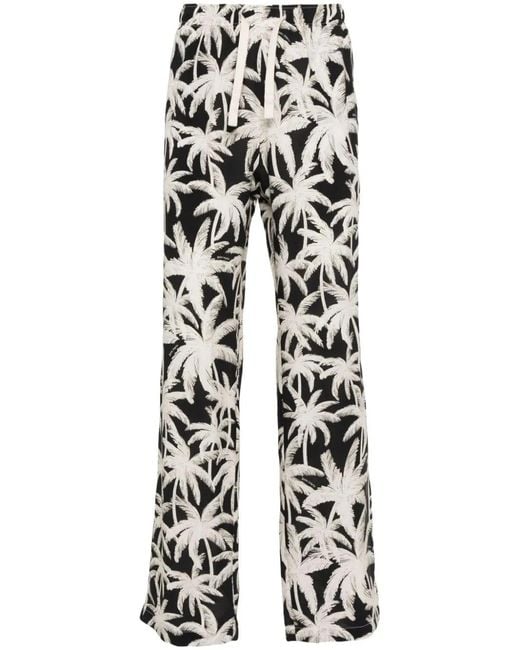 Palm Angels White Allover Logo Loose Fit Trousers for men