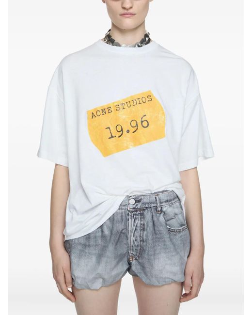 Acne White Cotton-Blend T-Shirt
