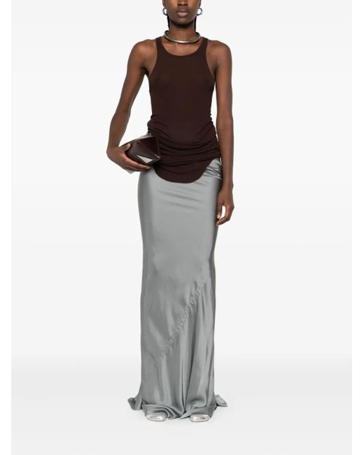 Rick Owens Gray Ribbed-Waistband Draped Skirt