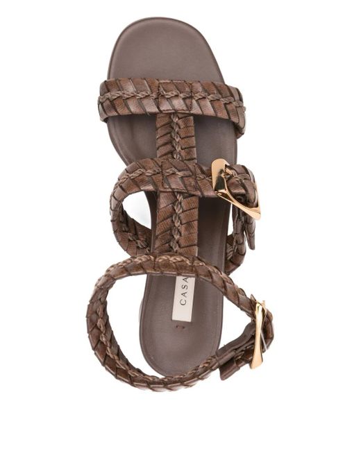 Casadei ブロックヒール ブレイドレザーサンダル 50mm Brown