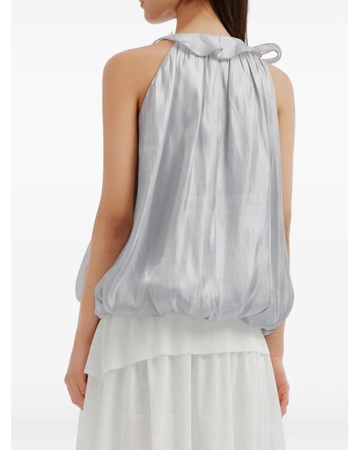 B+ AB Gray Ruffle-Trimmed Bow-Detail Blouse