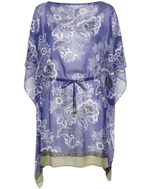 Etro Blue Floral-print Kaftan Dress