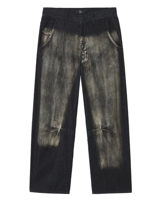 Y's Yohji Yamamoto Gray Bleached Knee-Patch Jeans