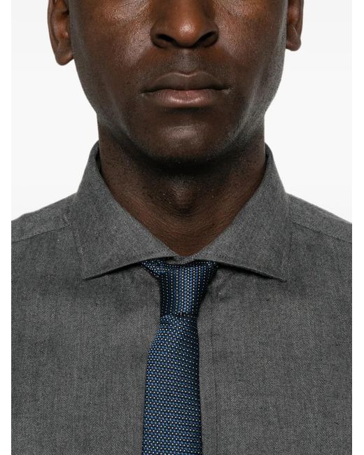 Brunello Cucinelli Gray Herringbone-Weave Long-Sleeve Shirt for men