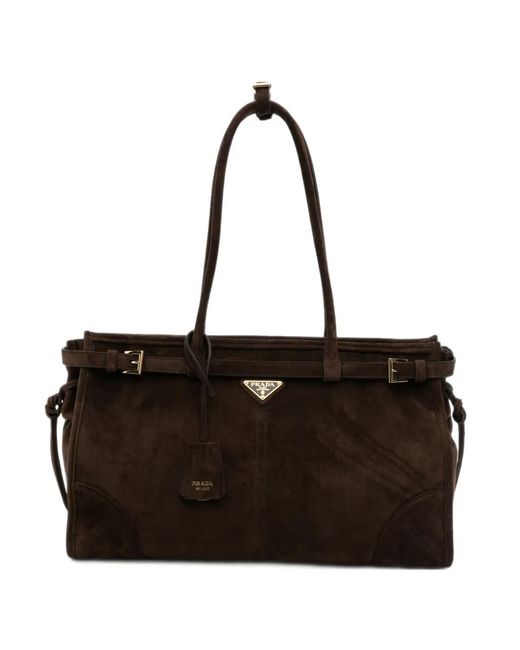 Prada Black Belted Suede Tote Bag
