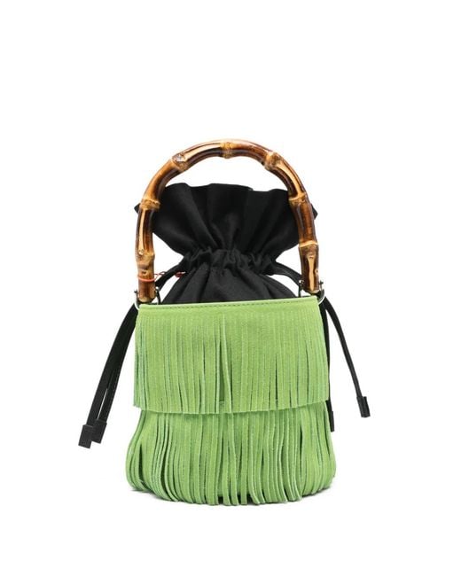 Simon Miller Green Tiki Fringe Top-Handle Tote Bag