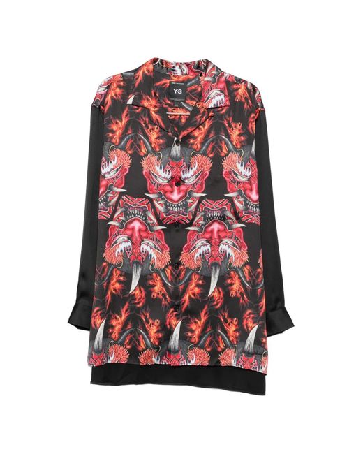 Y-3 Red Graphic-Print Button-Down Shirt for men