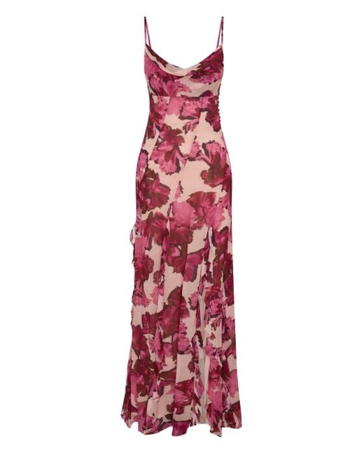 Nicholas Red Kamila Floral-Print Ruffled Maxi Dress
