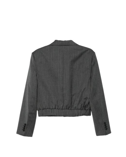 Juun.J Gray Herringbone-Pattern Cropped Jacket