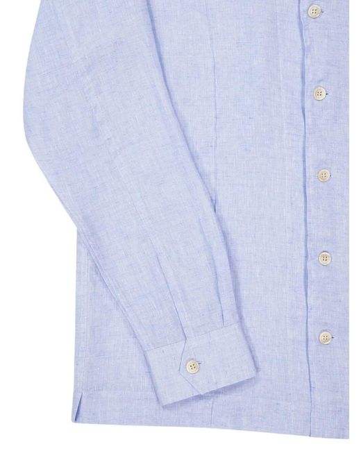 Brunello Cucinelli Blue Buttoned Linen Shirt for men