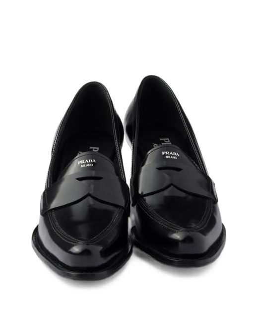 Prada Black Brushed Leather Loafers