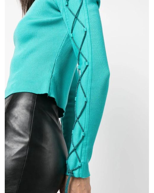 GIUSEPPE DI MORABITO Blue Off-Shoulder Lace-Up Top