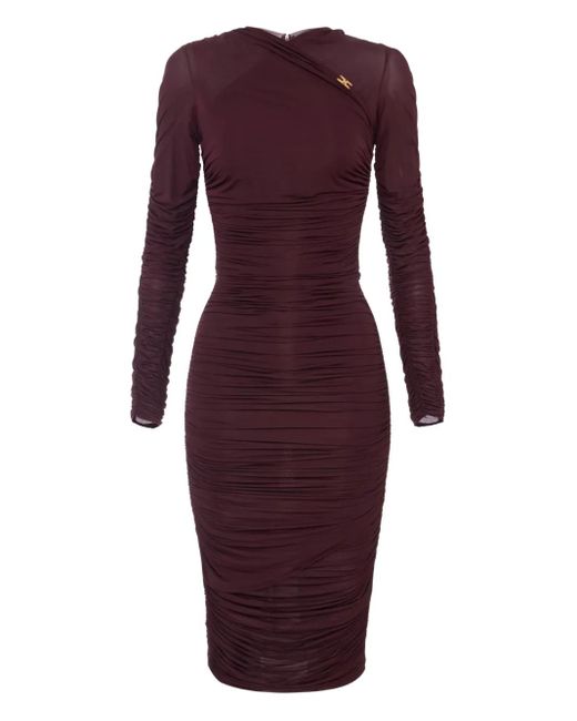 Elisabetta Franchi Midi-Jurk Met Ruches in het Purple