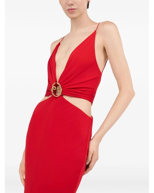 Roberto Cavalli Red Cut-Out Maxi Dress