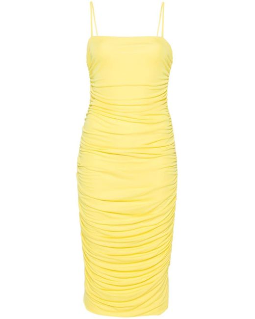Pinko Yellow Ruched Crepe Midi Dress