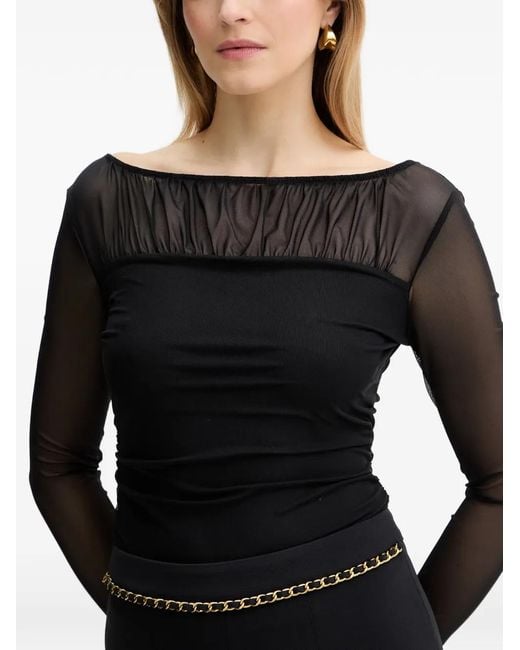 Guess Black Kadelyn Gathered-Detail Long-Sleeve Top