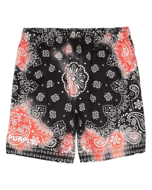 Purple Brand Black Paisley-Print Bleached Shorts for men