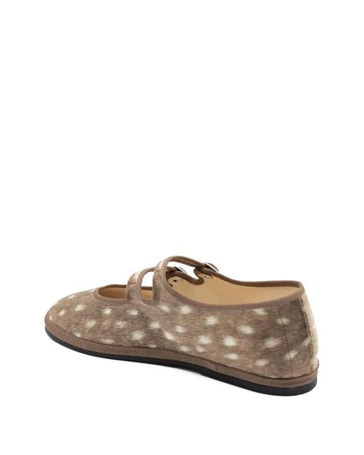 Gondolina White Deer-Print Double-Strap Ballet Flats