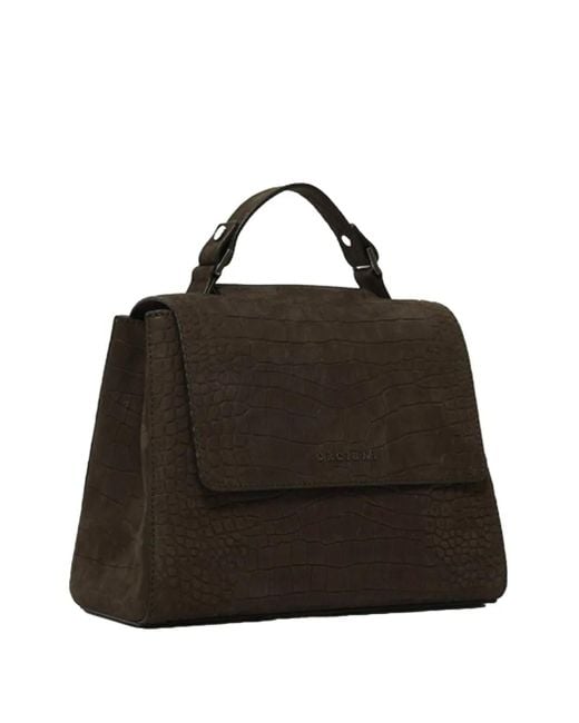 Orciani Black Small Sveva Crocodile-Effect Tote Bag