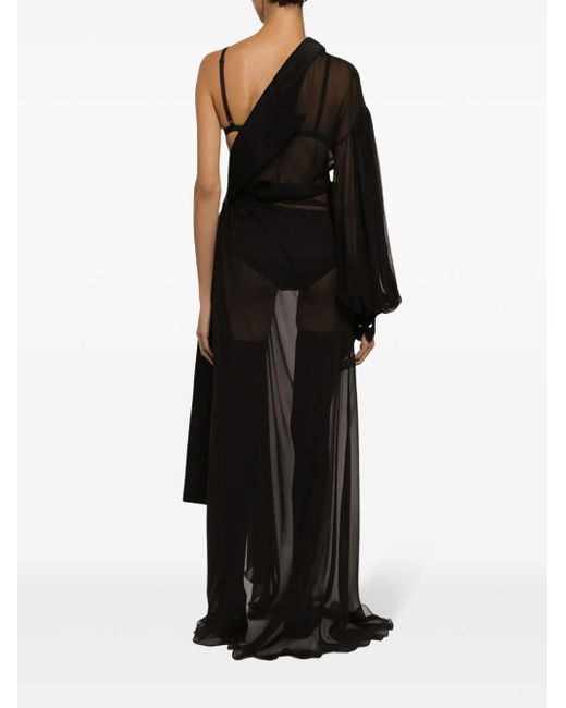 Dolce & Gabbana Black One-Shoulder-Kleid aus Seidengemisch