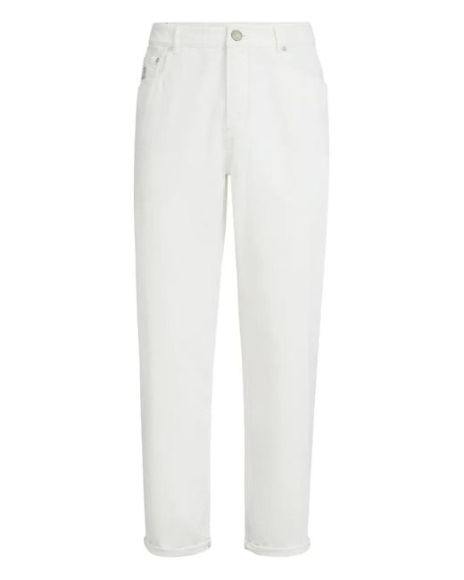 Brunello Cucinelli White Five-Pocket Jeans for men