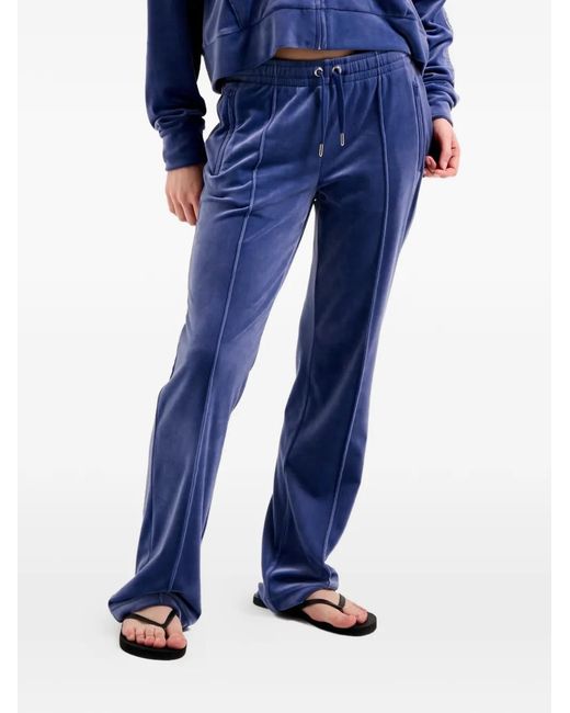 Juicy Couture Blue Diamanté-Logo Velour Track Pants