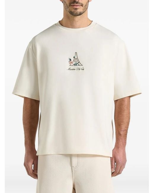 Manière De Voir White Ts008 Floral Eiffel Cotton T-Shirt