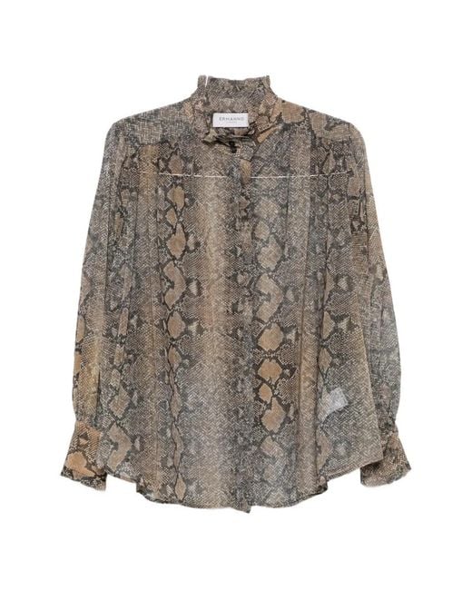 ERMANNO FIRENZE Brown Snake-Print Ruffled Shirt
